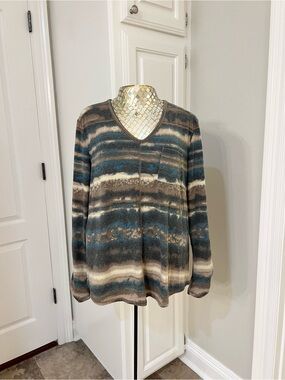 Women’s Westbound V-Neck Pullover Sweater in Teal and Brown